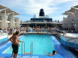 The main pool. Unlike other ships we've been on, you could actually get a lounger somewhere near it, even in the middle of the day. Plenty of sunbathing on the top deck!